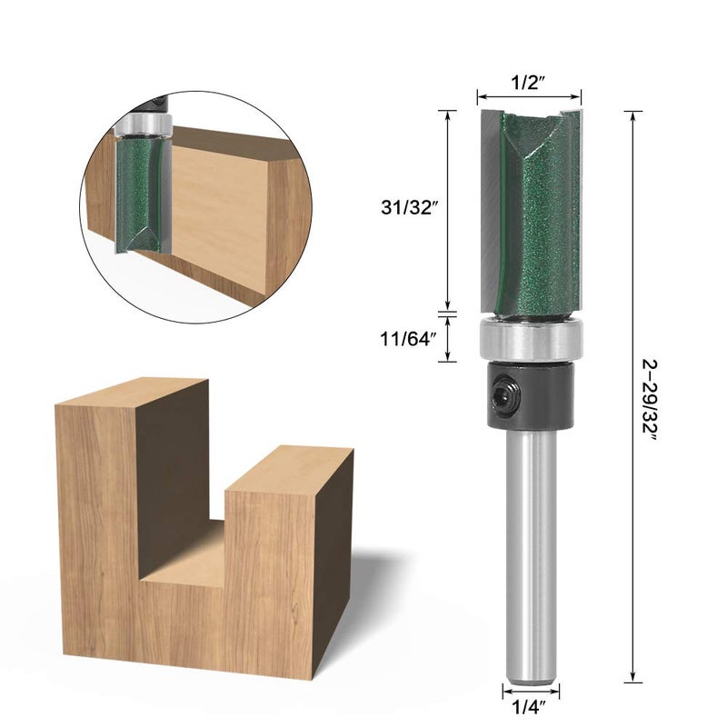 Wolfride 4PCS Straight Router Bit with Bearing, 1/4-Inch Shank Top Bearing Flush Trim Template Router Bit - Image 4